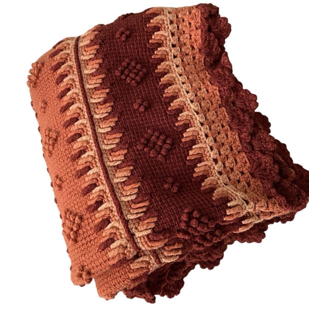 Handmade Boho Crochet Patterned Throw Blanket - Picture 4 of 10